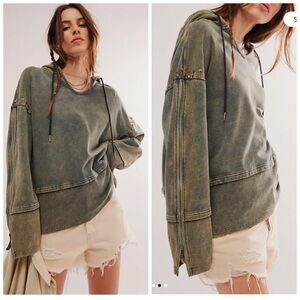 Free people One Teaspoon Studded Track Warm Up Hoodie Acid Wash Green L Zipper